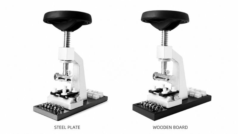 Watch case opener with steel and wooden plates