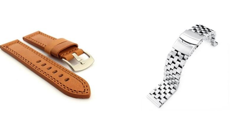Leather strap and metal bracelet